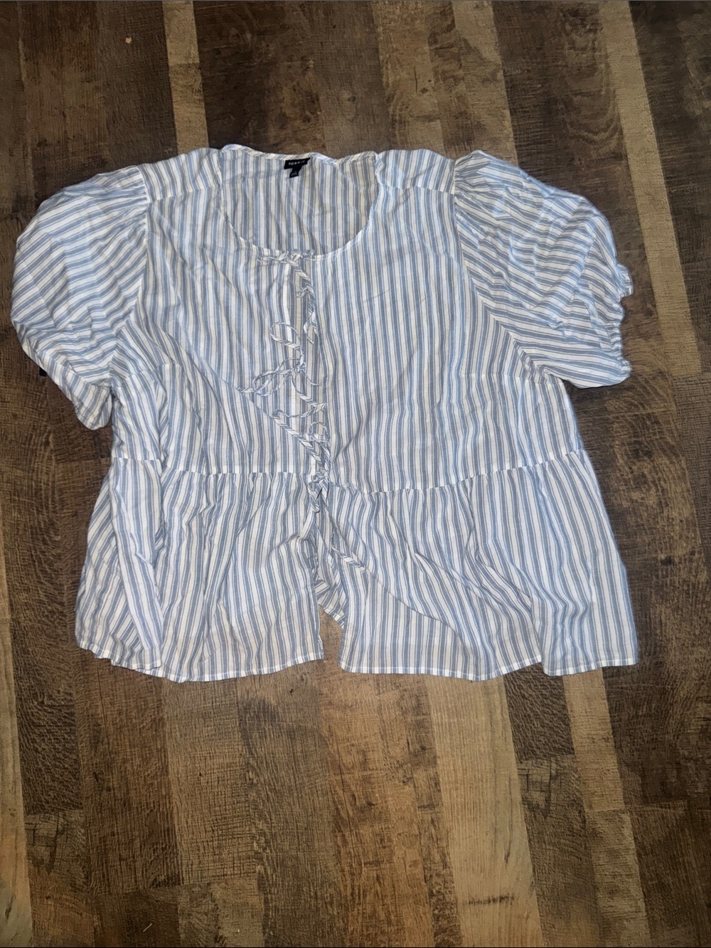 Torrid Blue White Striped Peasant Tie Front Puff Sleeve Blouse Plus Size 3X 22/2